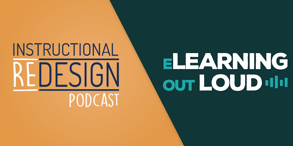 Instructional Redesign Podcast and eLearning Out Loud logos